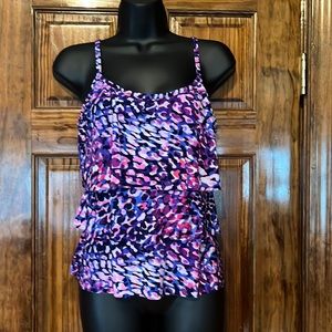 Colorful Leopard Print Ruffle Tankini Top